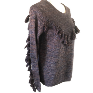 Scotch & Soda Tassel Sweater  Dark Brown Navy and Silver size M long sleeves